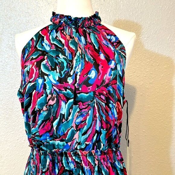 NEW Nicole Miller women’s printed high neck midi dress size L - Picture 3 of 12